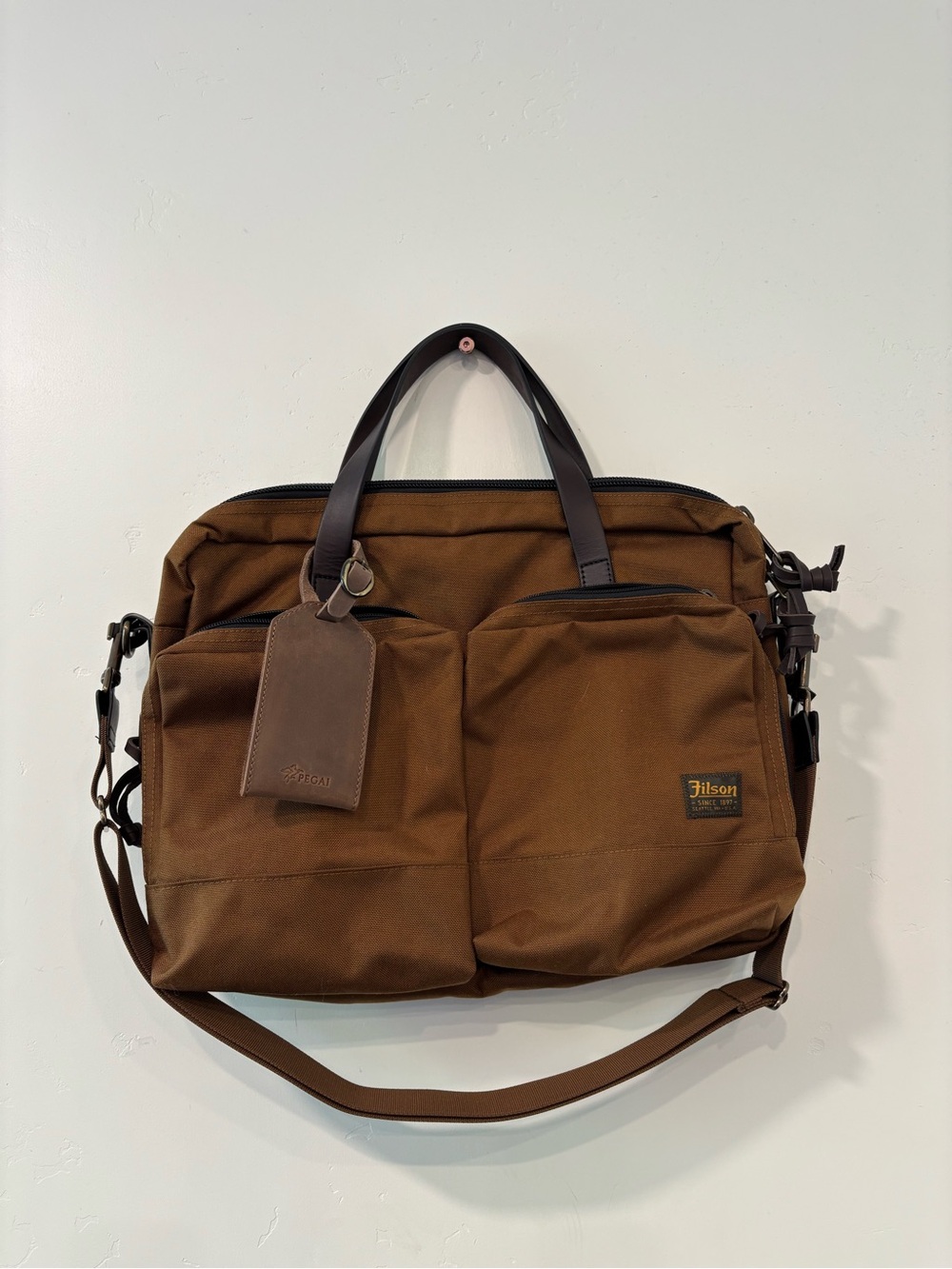 FILSON Dryden 1000D Nylon Leather Trim Briefcase Men's Bag WHISKEY  Brown